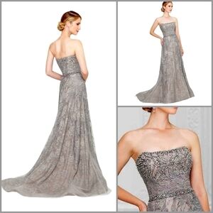 Ivonne D for Mon Cheri Grey Embroidered Tulle Beaded Gown 117D64
